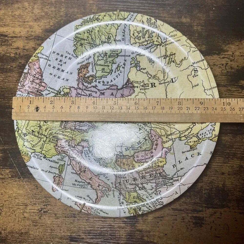 Vintage Ceramic World Map Plate 10” 3-G Imports Painted Wall Hanging Decor